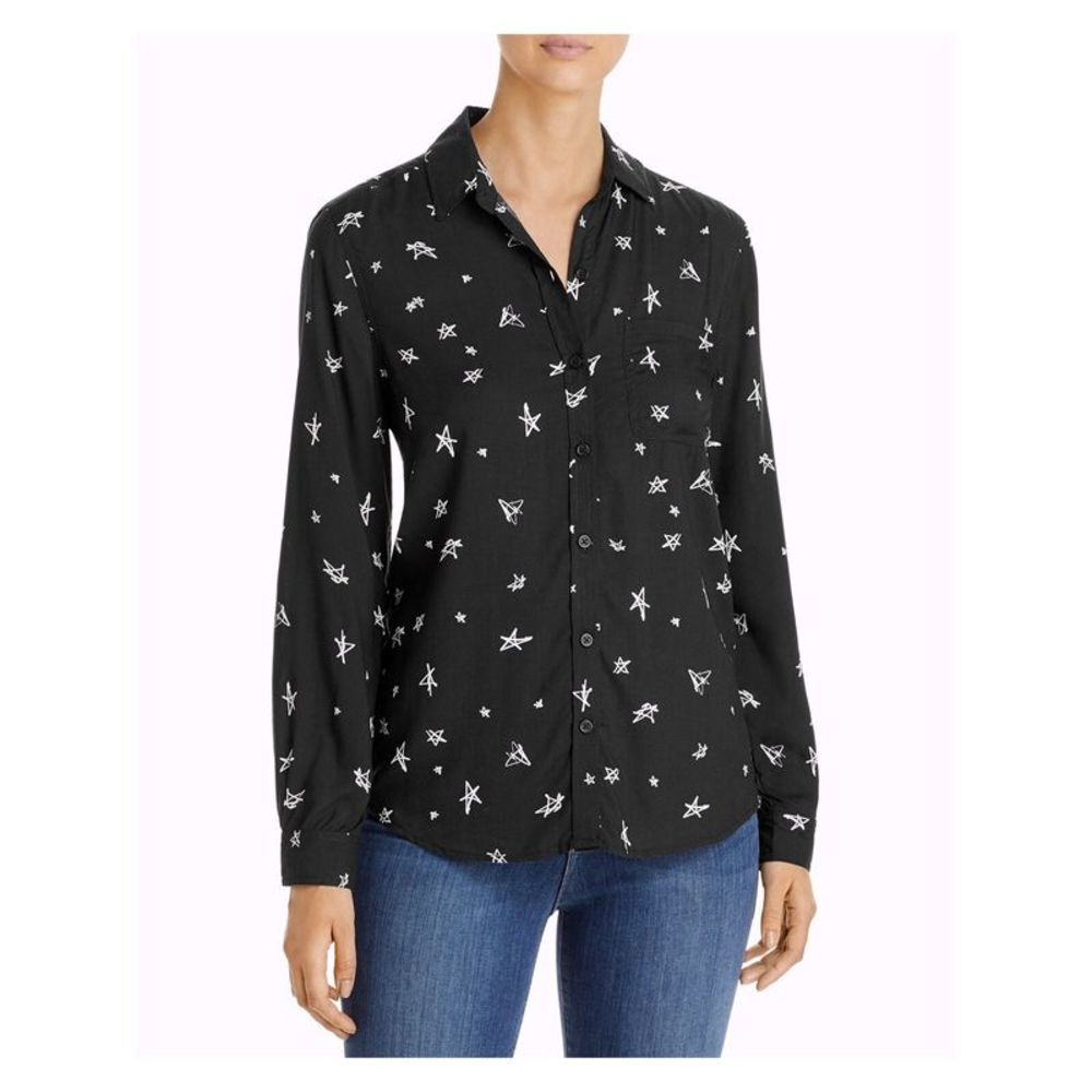 BEACHLUNCHLOUNGE COLLECTION Womens Black Long Sleeve Button Up Top Size: XS